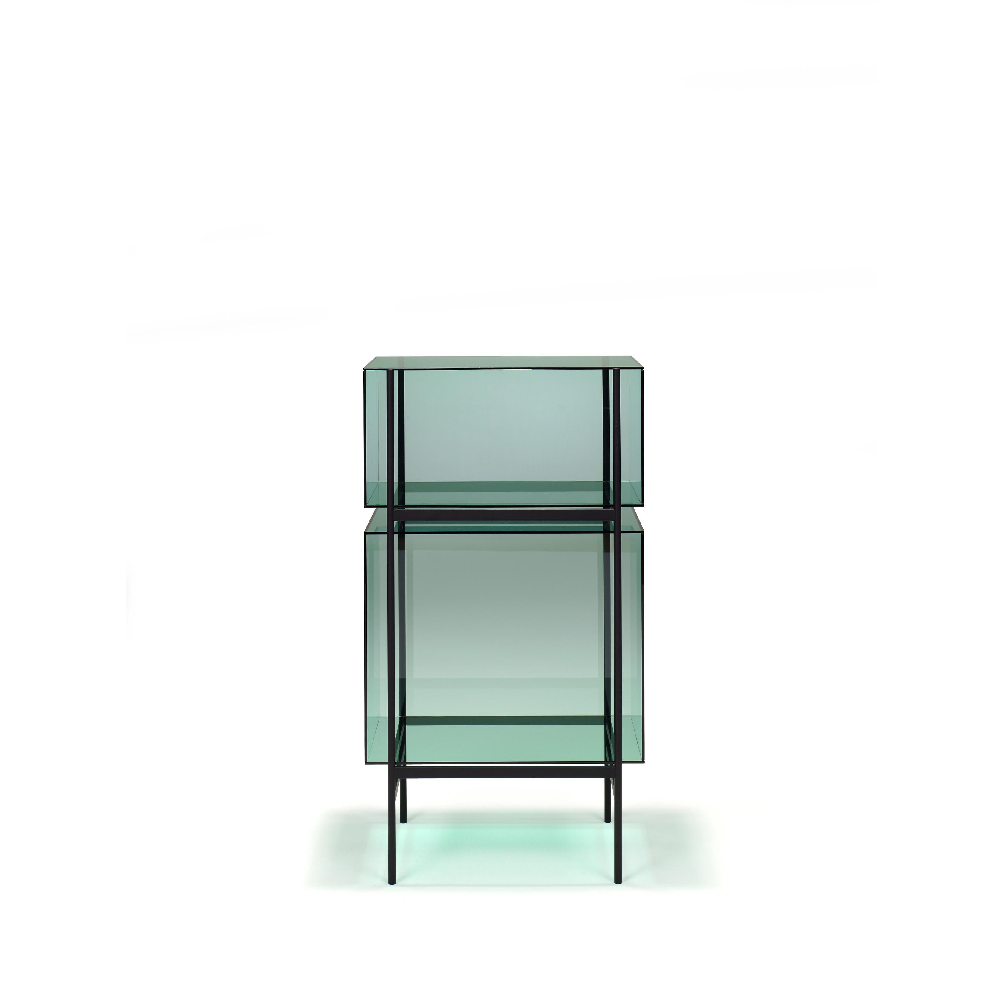 Contemporary Lyn Small Mirror Black Cabinet by Pulpo