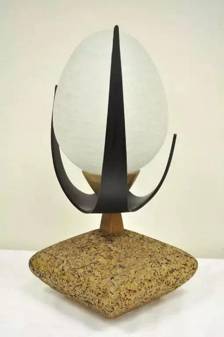 Vetro Lynard of California Cork Crackled Glass Walnut Atomic Era Modern Egg Table Lamp in vendita