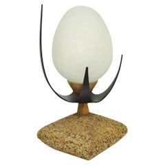 Lynard of California Cork Crackled Glass Walnut Atomic Era Modern Egg Table Lamp