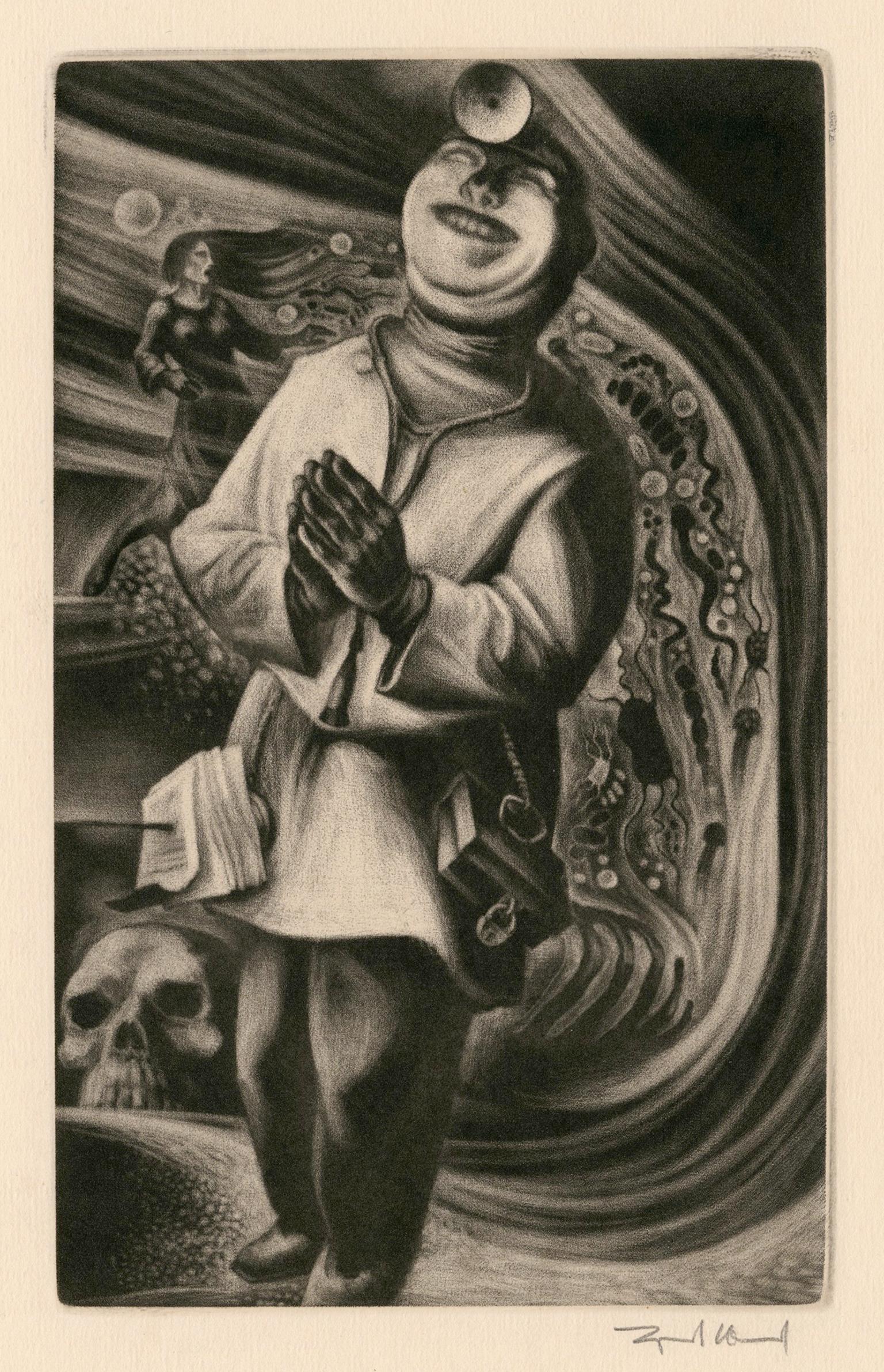 Figurative Print Lynd Ward - Docteur" de "L'éloge de la folie" - Modernisme graphique des années 1940