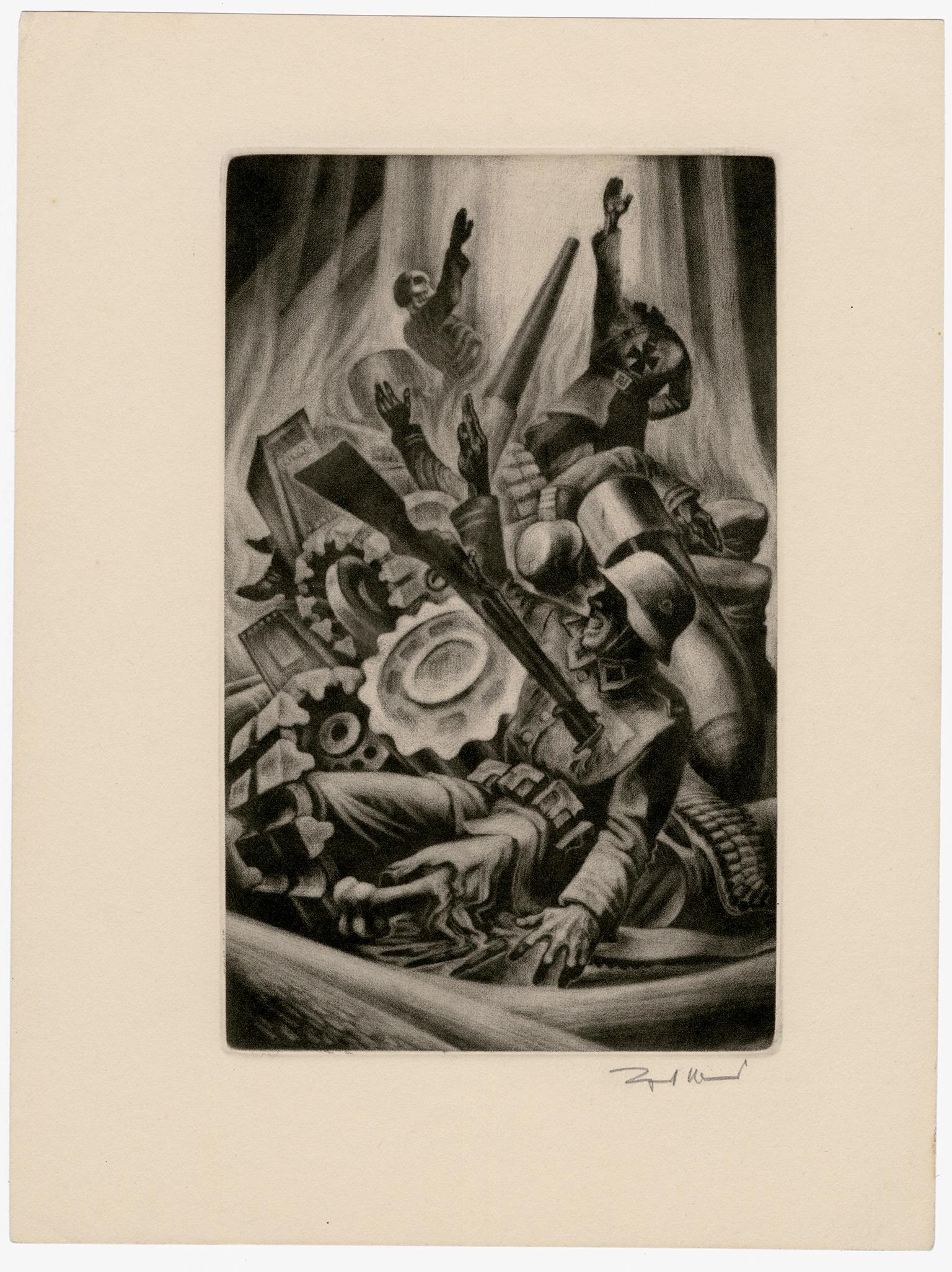 'Dogs of War' aus 'In Praise of Folly' - Grafische Moderne der 1940er Jahre – Print von Lynd Ward