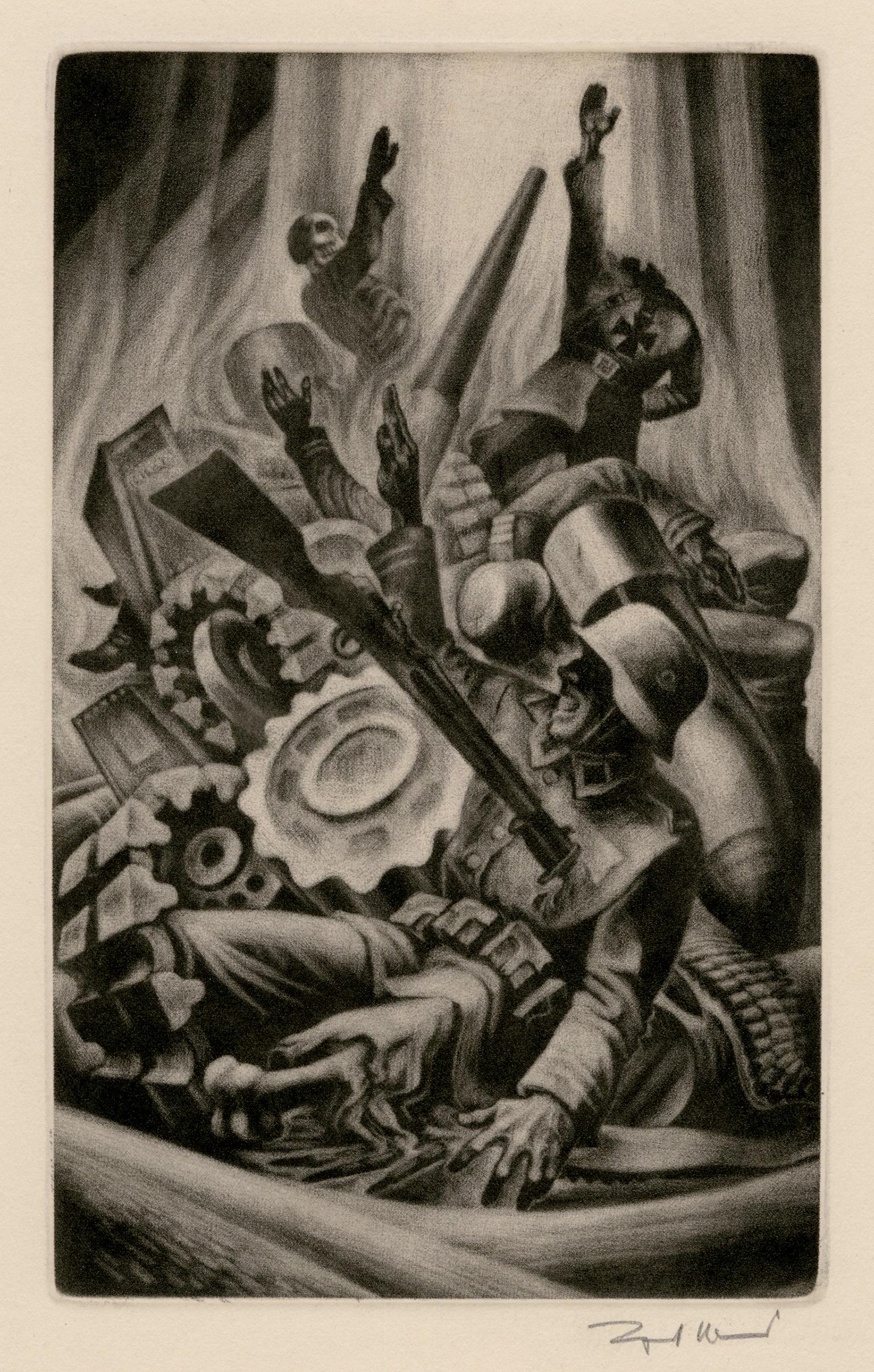 Figurative Print Lynd Ward - Chiens de guerre" de "L'éloge de la folie" - Modernisme graphique des années 1940