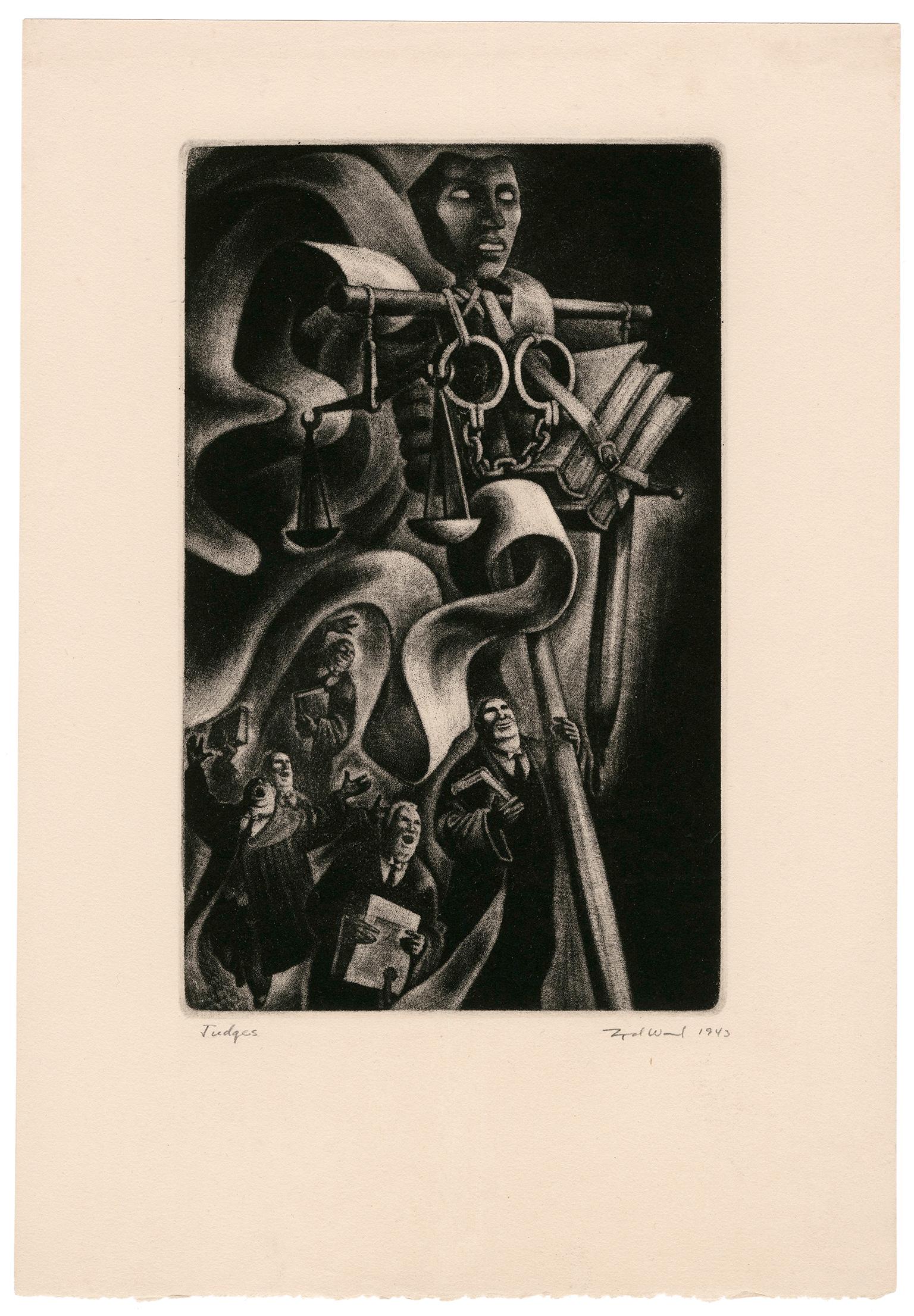 'Richter' aus 'Lob der Torheit' - Grafische Moderne der 1940er Jahre – Print von Lynd Ward
