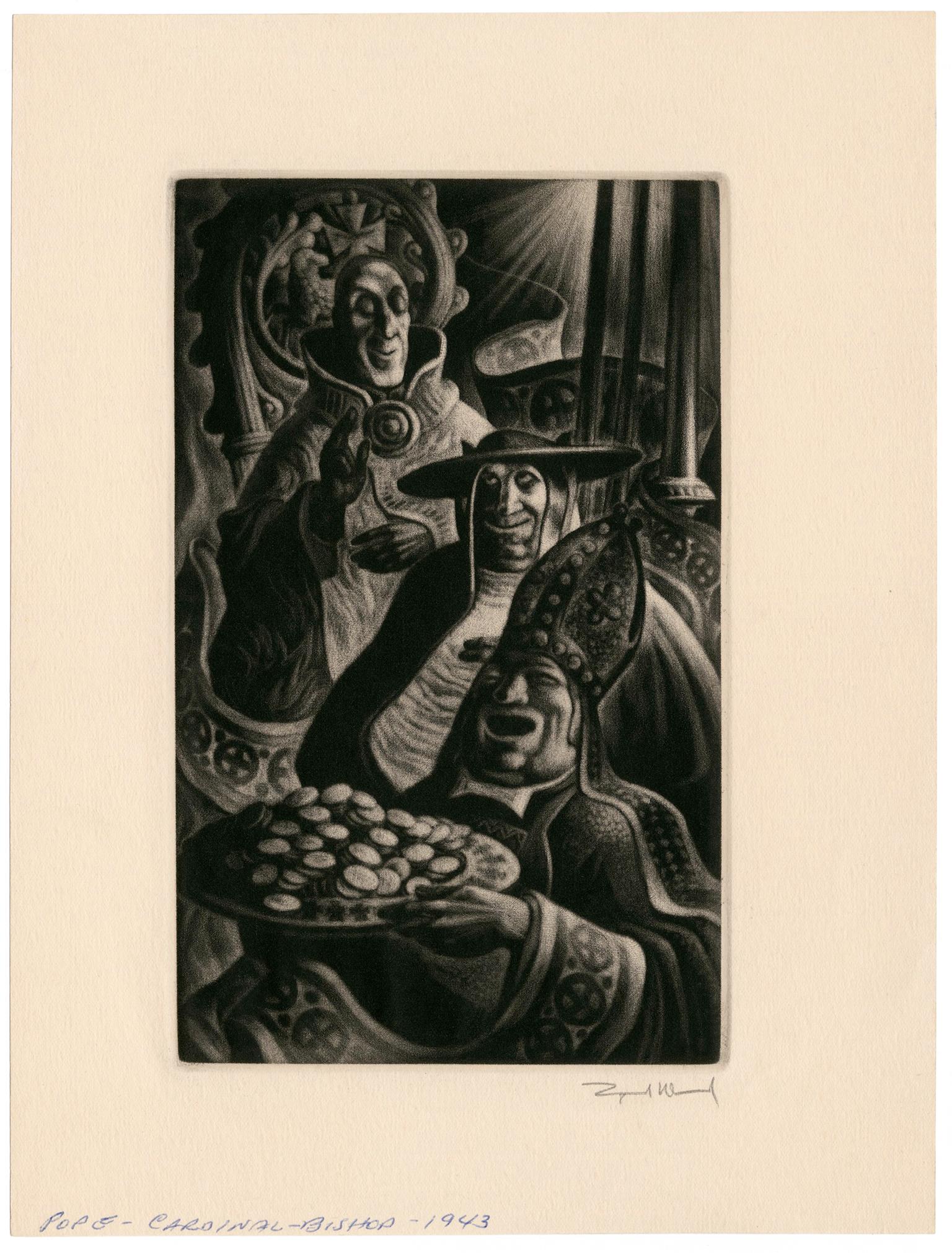 'Pope' from 'In Praise of Folly' — 1940s Graphic Modernism - Print by Lynd Ward