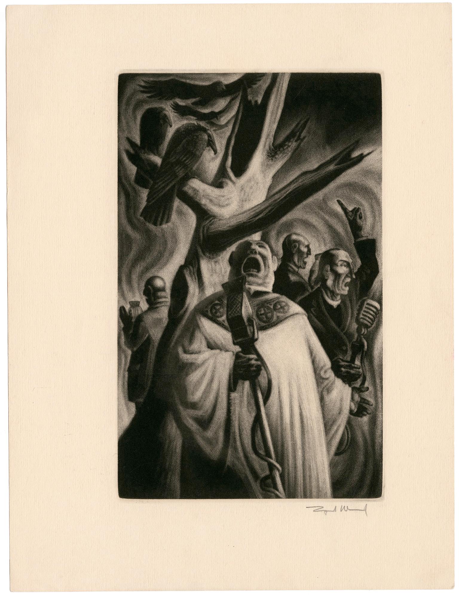 'Priests' from 'In Praise of Folly' — 1940s Graphic Modernism - Print by Lynd Ward
