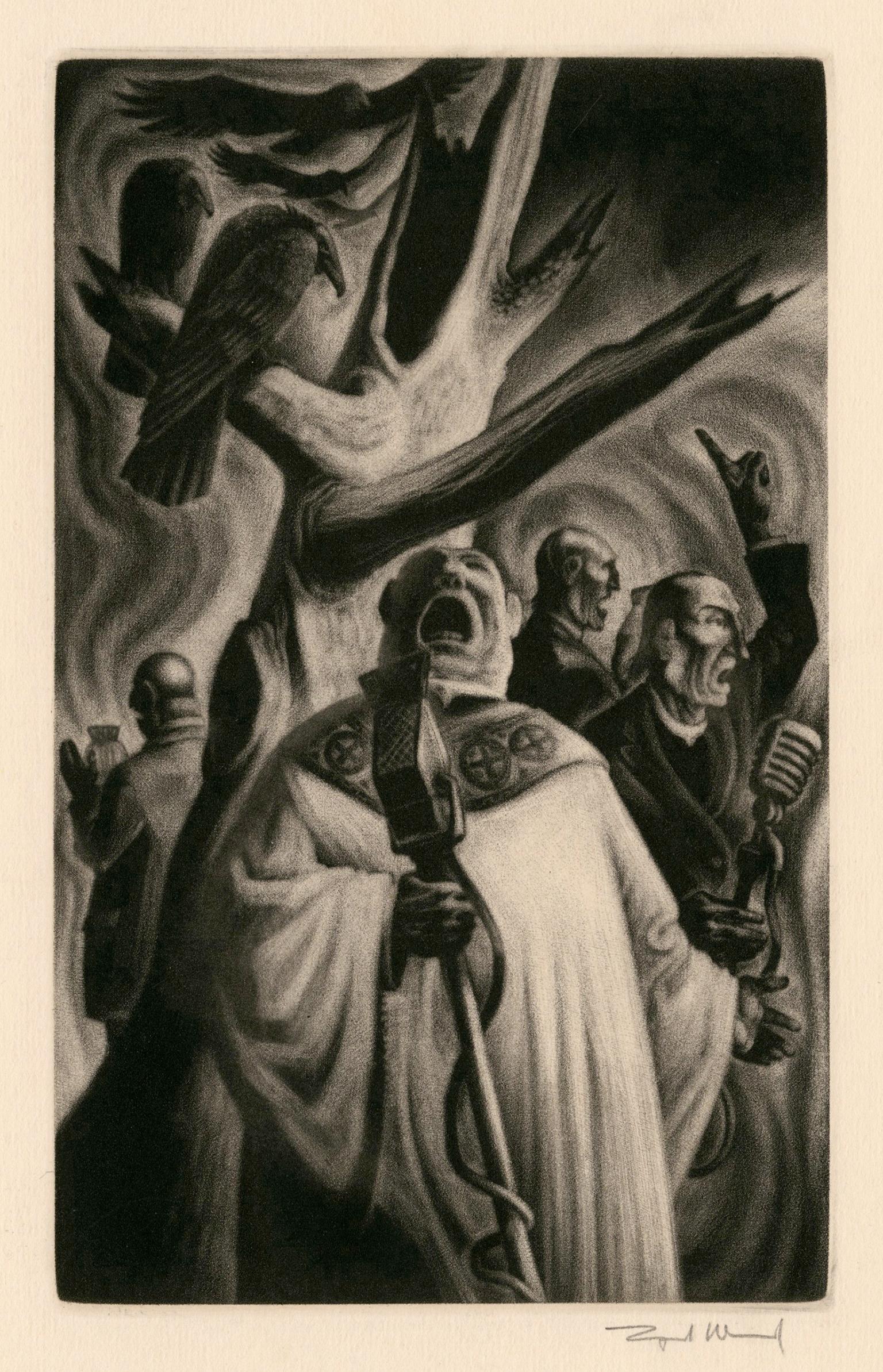 Lynd Ward Figurative Print – Priester" aus "Lob der Torheit" - Grafische Moderne der 1940er Jahre