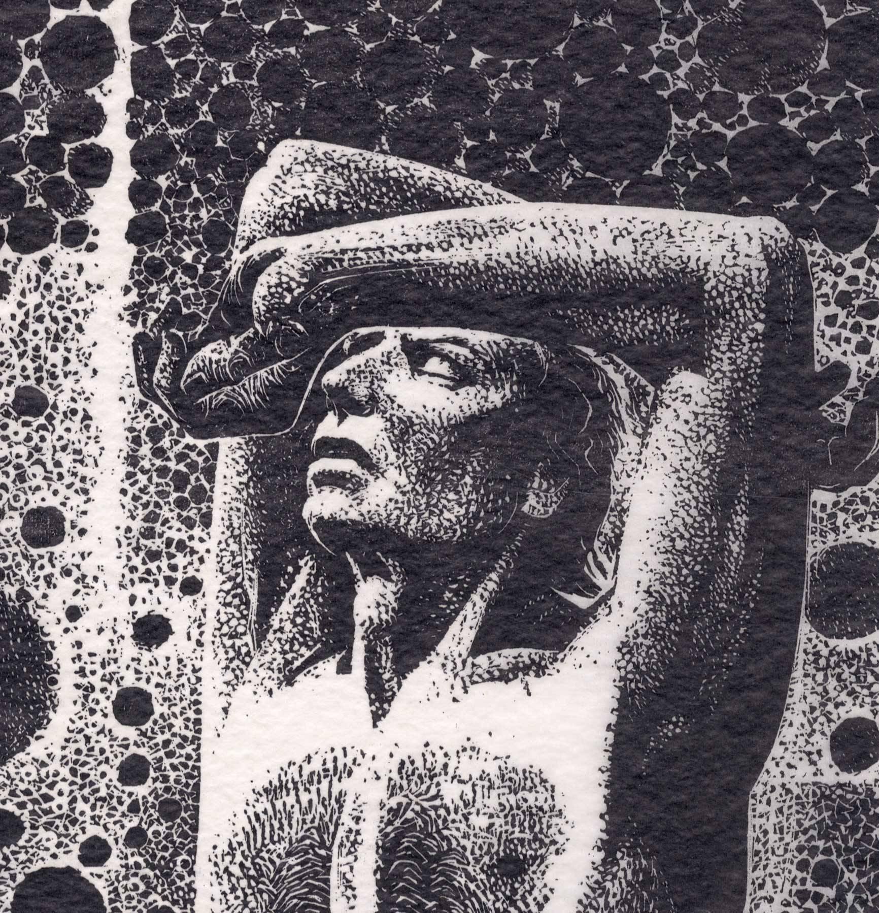 Victim (Nude Male Figure kneels with his arms on top his head) - Print by Lynd Ward