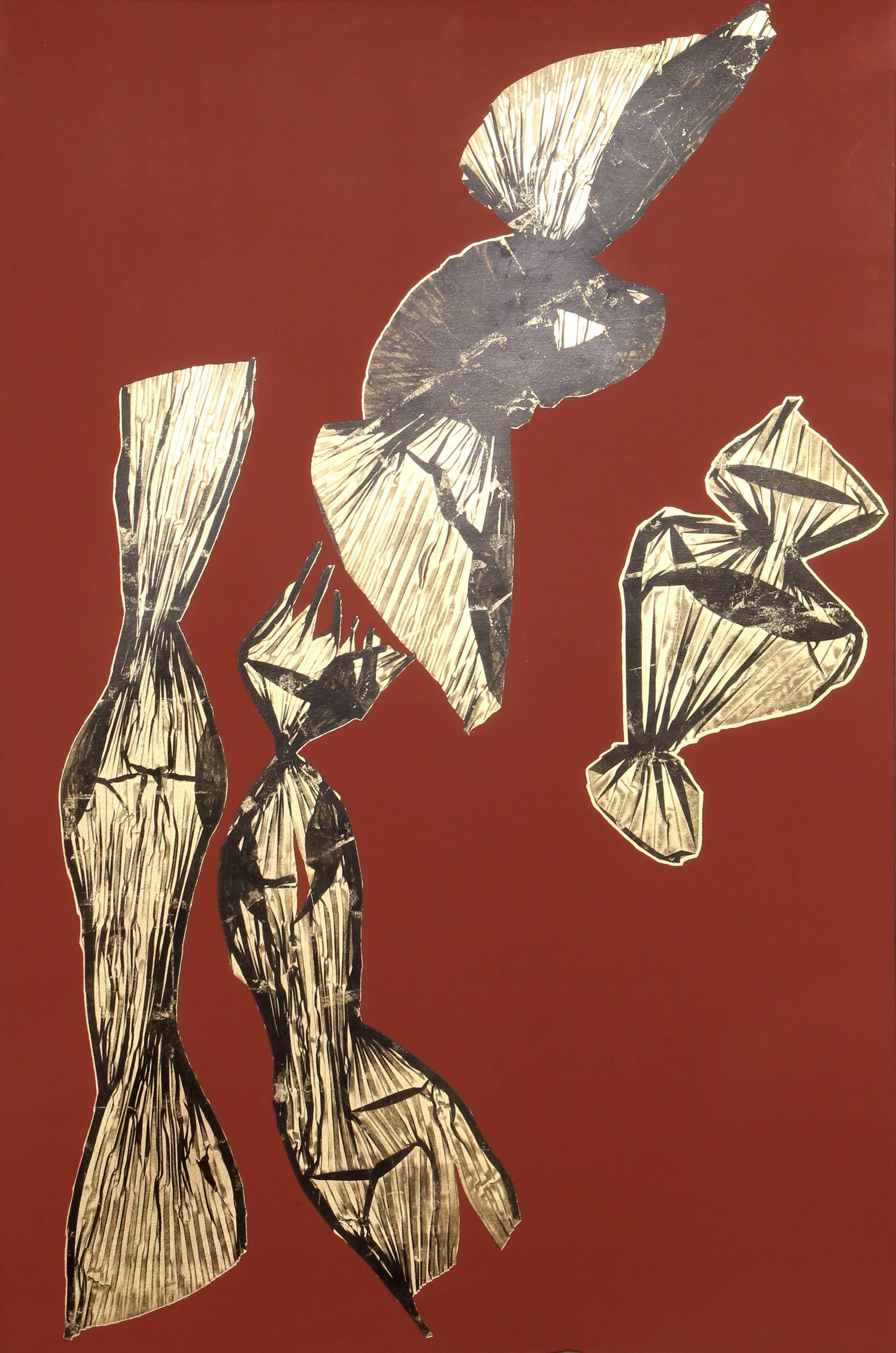 Dual Nature (Brown), Gold Leaf and Lithograph by Lynda Benglis