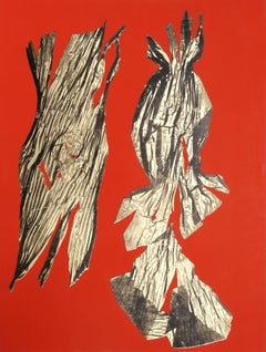 Dual Nature - Red, Gold Leaf and Lithograph by Lynda Benglis