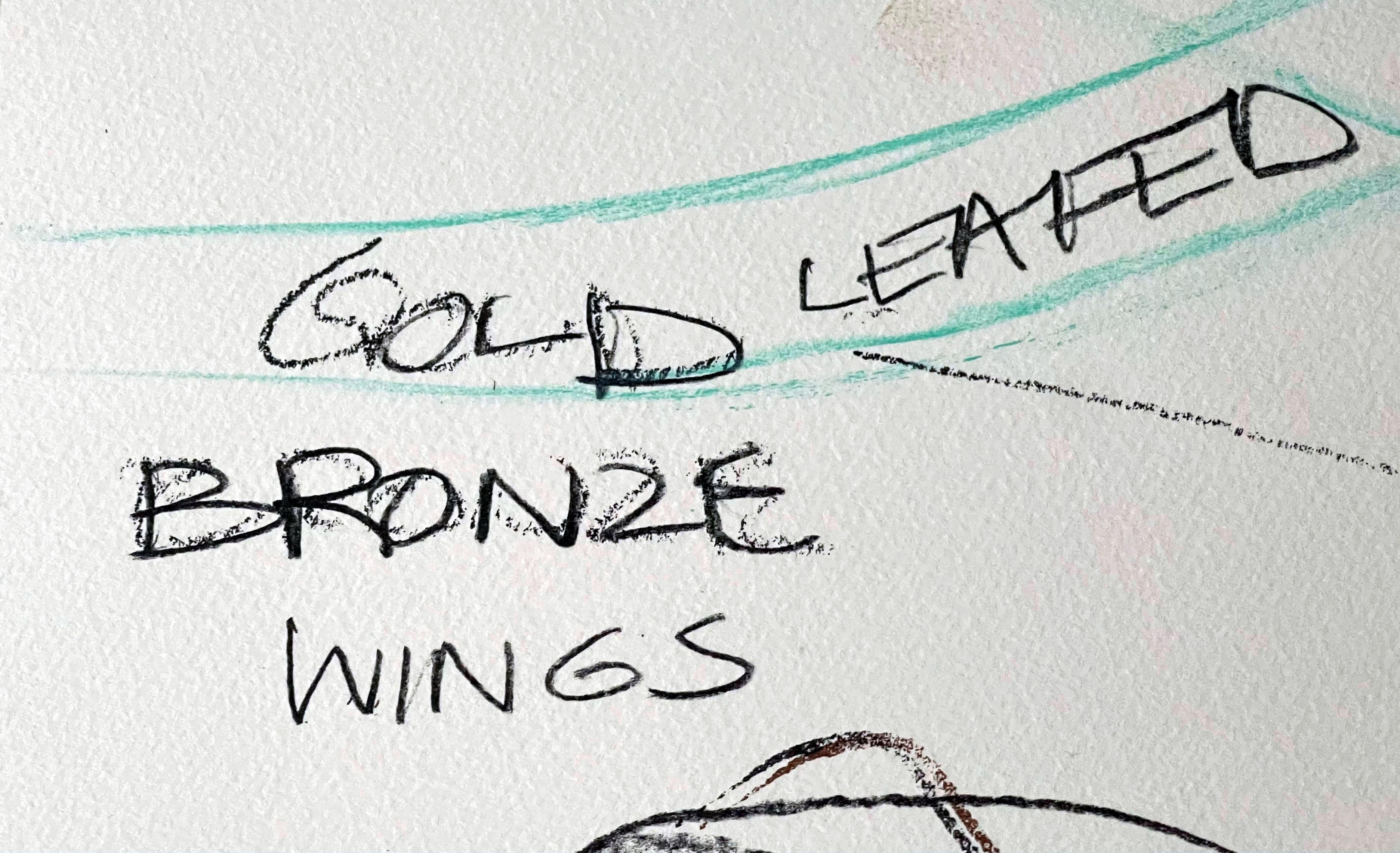 Lynda Benglis, Alas de bronce dorado, litografía firmada por la célebre escultora en venta 5