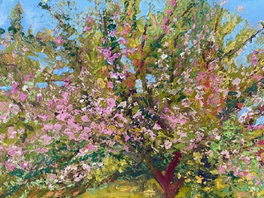Peinture florale originale de Lynda Minter, « Hawthorn in Bloom », art aux couleurs vives en vente 1
