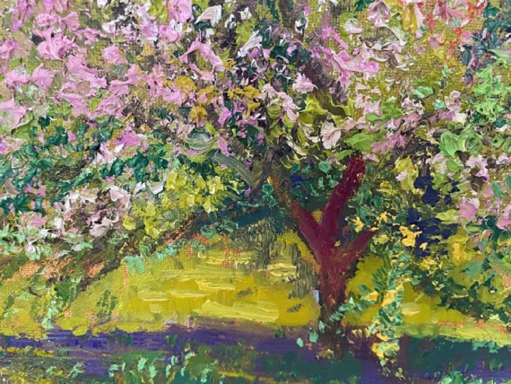 Peinture florale originale de Lynda Minter, « Hawthorn in Bloom », art aux couleurs vives en vente 2