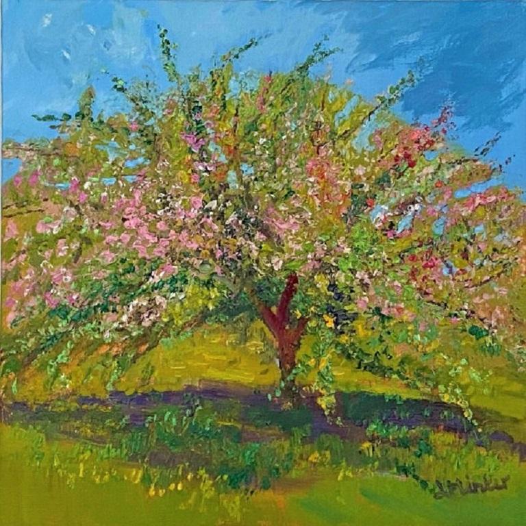 Peinture florale originale de Lynda Minter, « Hawthorn in Bloom », art aux couleurs vives