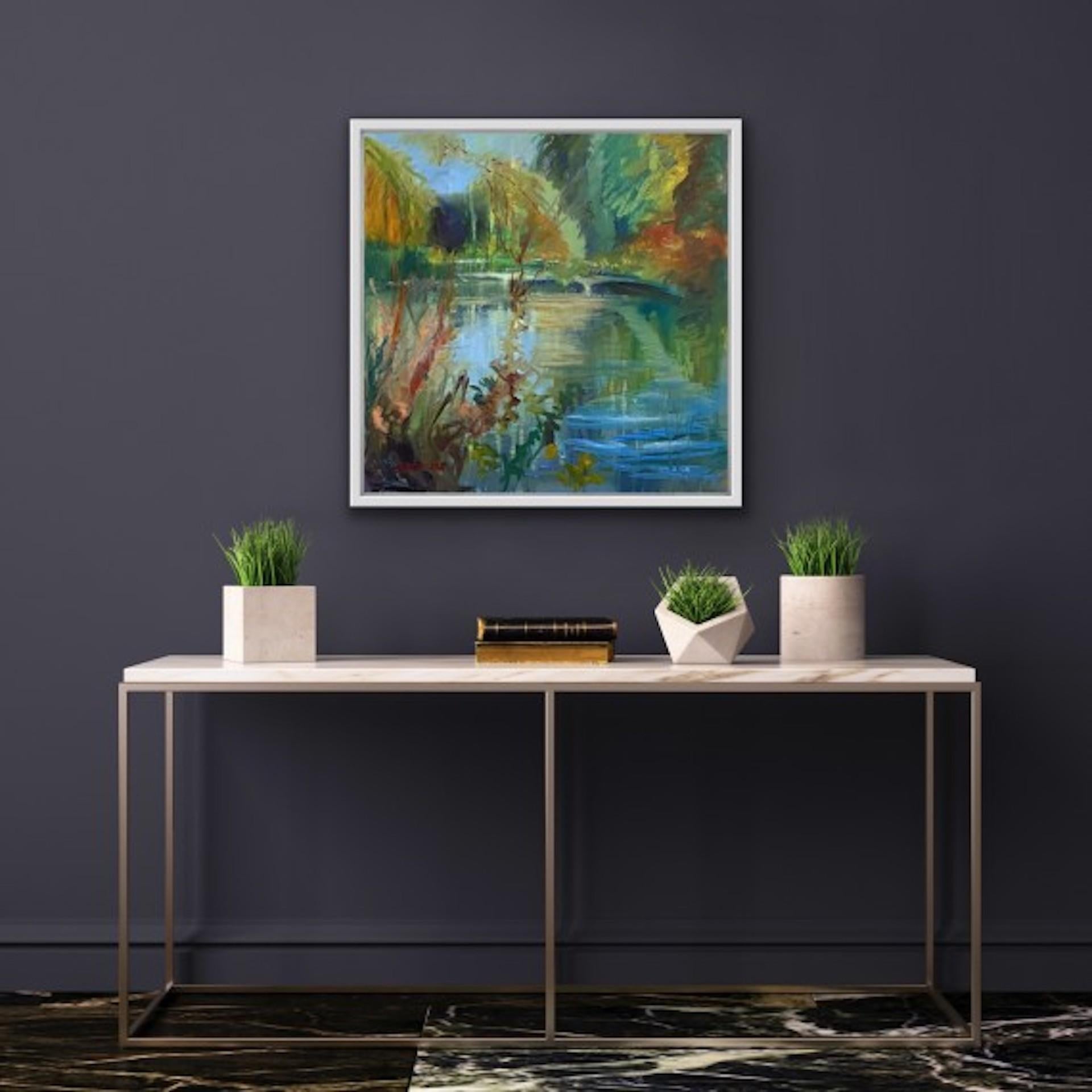 Lynda Minter, The Pond Turning to Autumn, Original-Landschaftsgemälde im Angebot 1