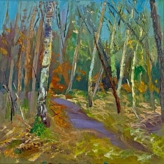 Peintre Lynda Minter, Trees on the Common, Peinture de paysage originale, Art abordable