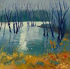 Lynda Minter, Reflections d'hiver, peinture de paysage originale, art abordable
