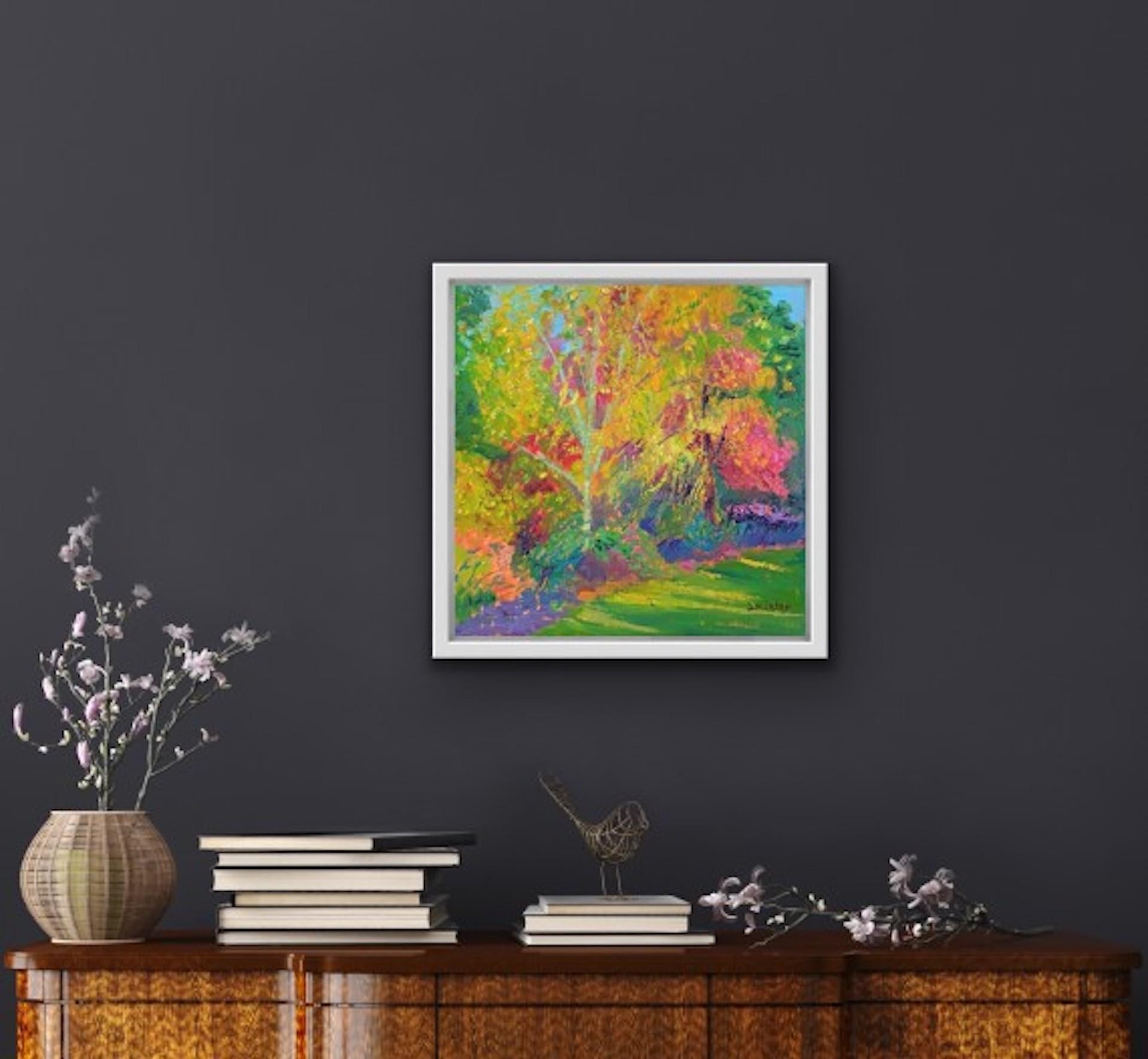 Lynda Minter, Wisley Spring, Original Landscape Painting, Brightly Coloured Art For Sale 4