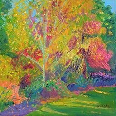 Lynda Minter, Wisley Spring, peinture originale de paysage, art aux couleurs vives