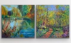 Spring is in the air and The Pond Turning to Autumn diptych