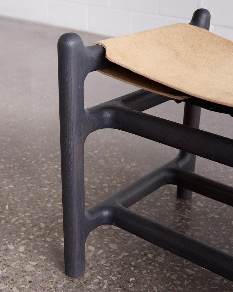 Organic Modern Lyndoe 2-Seater Bench in Burnt Oak & Hair-on Hide by Mary Ratcliffe Studio For Sale