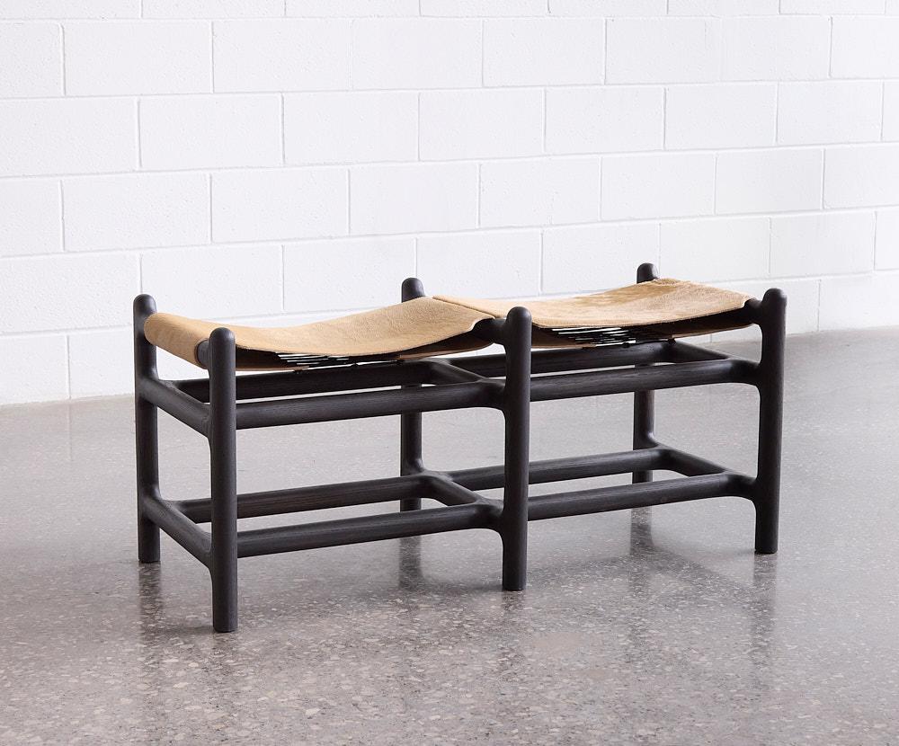 Canadian Lyndoe 2-Seater Bench in Burnt Oak & Hair-on Hide by Mary Ratcliffe Studio For Sale