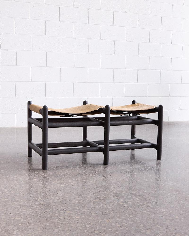 Hand-Crafted Lyndoe 2-Seater Bench in Burnt Oak & Hair-on Hide by Mary Ratcliffe Studio For Sale