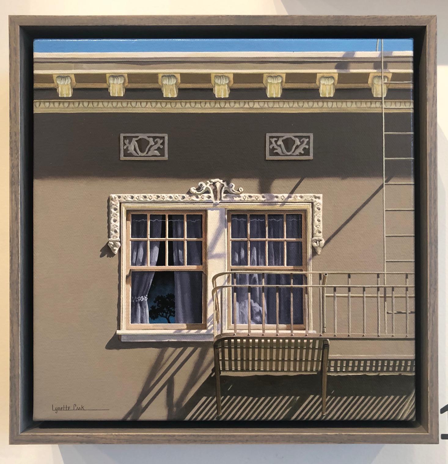 Serenity / framed contemporary photorealist architecture painting - Gray Still-Life Painting by Lynette Cook