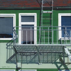 Up to the Roof / framed contemporary photorealist architecture painting