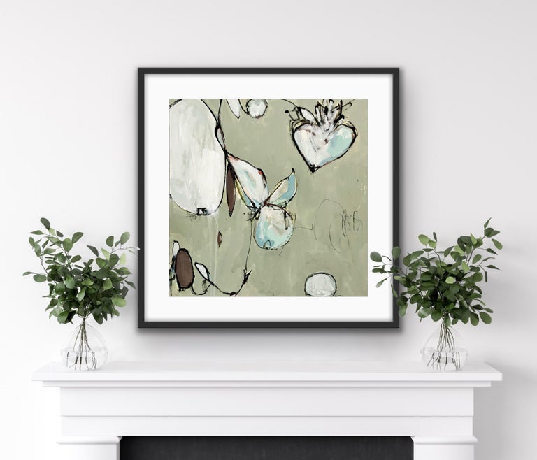 Lynette Reed - Original Abstract Acrylic Painting Beach House White Pale  Sage Green For Sale at 1stDibs