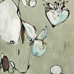 Original Abstrakte Acrylmalerei Strandhaus Weiß Blass Sage Grün