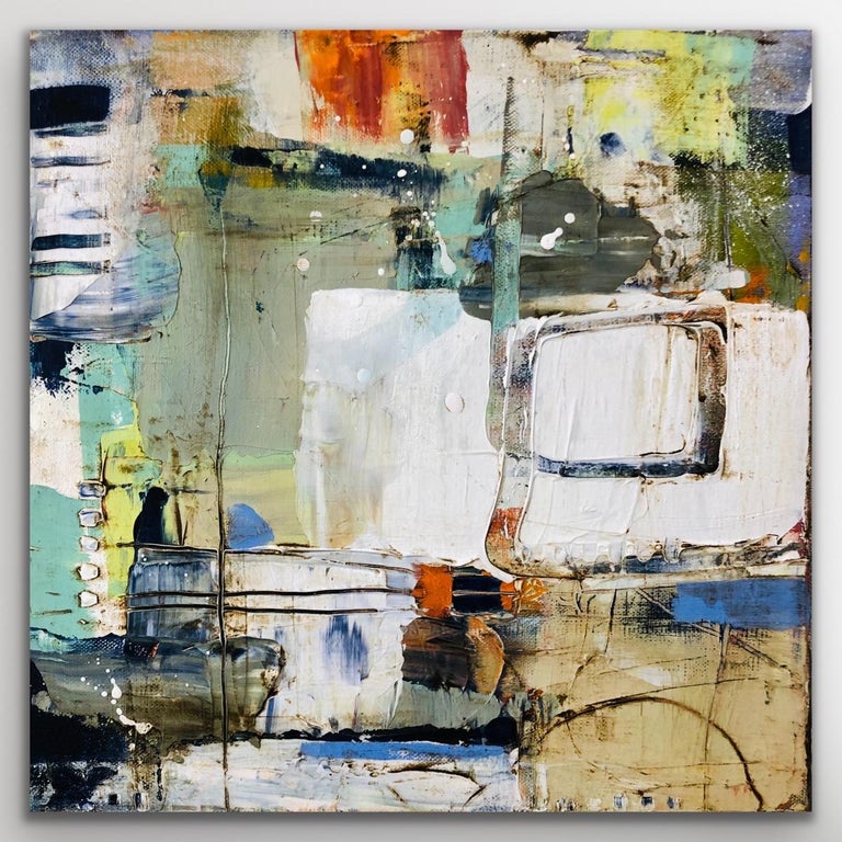 Lynette Reed - Original Abstract Acrylic Painting on Linen Green Orange ...