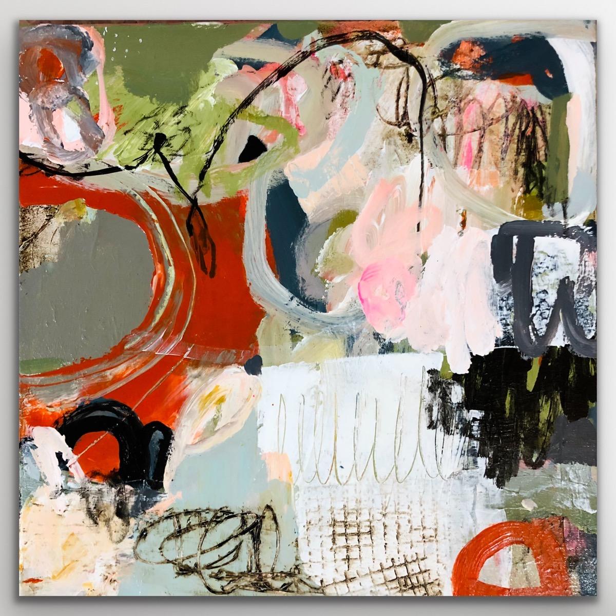 Attraverso la lente Pittura acrilica astratta originale Arancione Rosa Blu - Painting di Lynette Reed