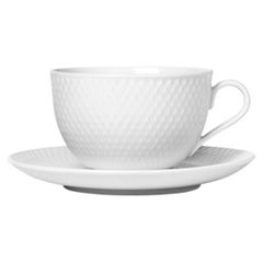 Lyngby Porcelain Rhombe Tea Cup with Matching Saucer, White, 13.2 Oz