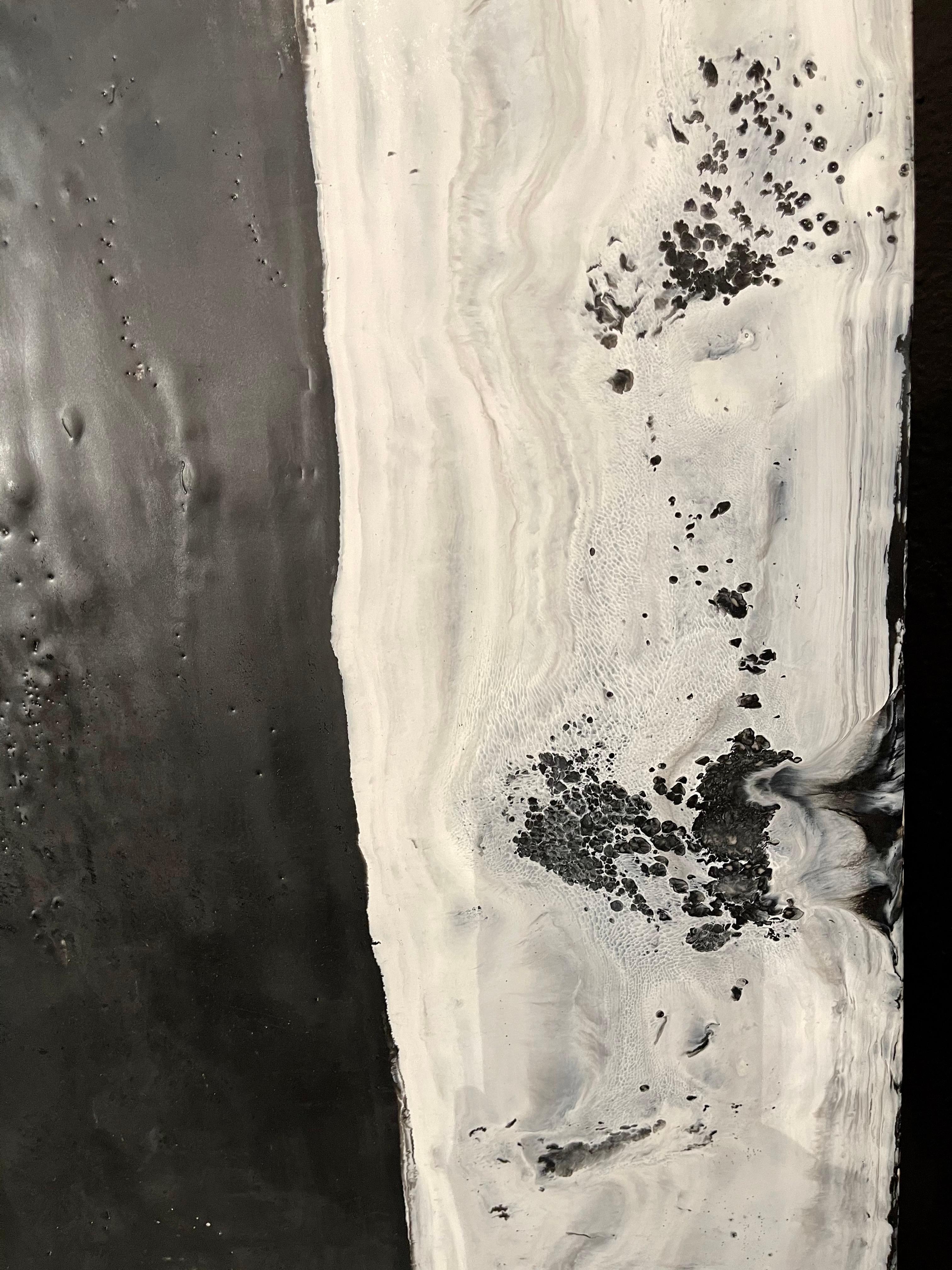 Lynn Basa Encaustic Black and White Stripe Panel 