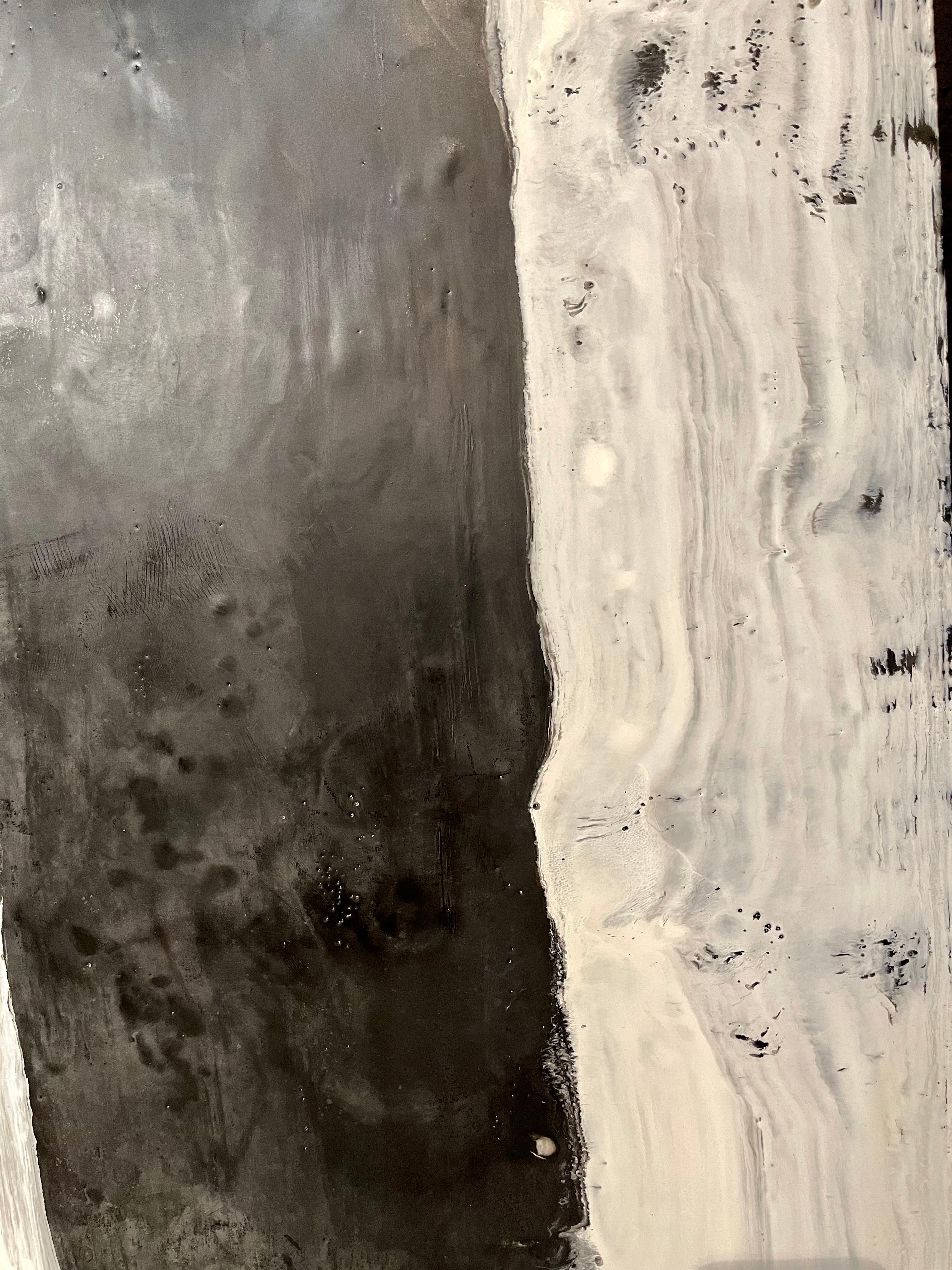 20th Century Lynn Basa Encaustic Black and White Stripe Panel 