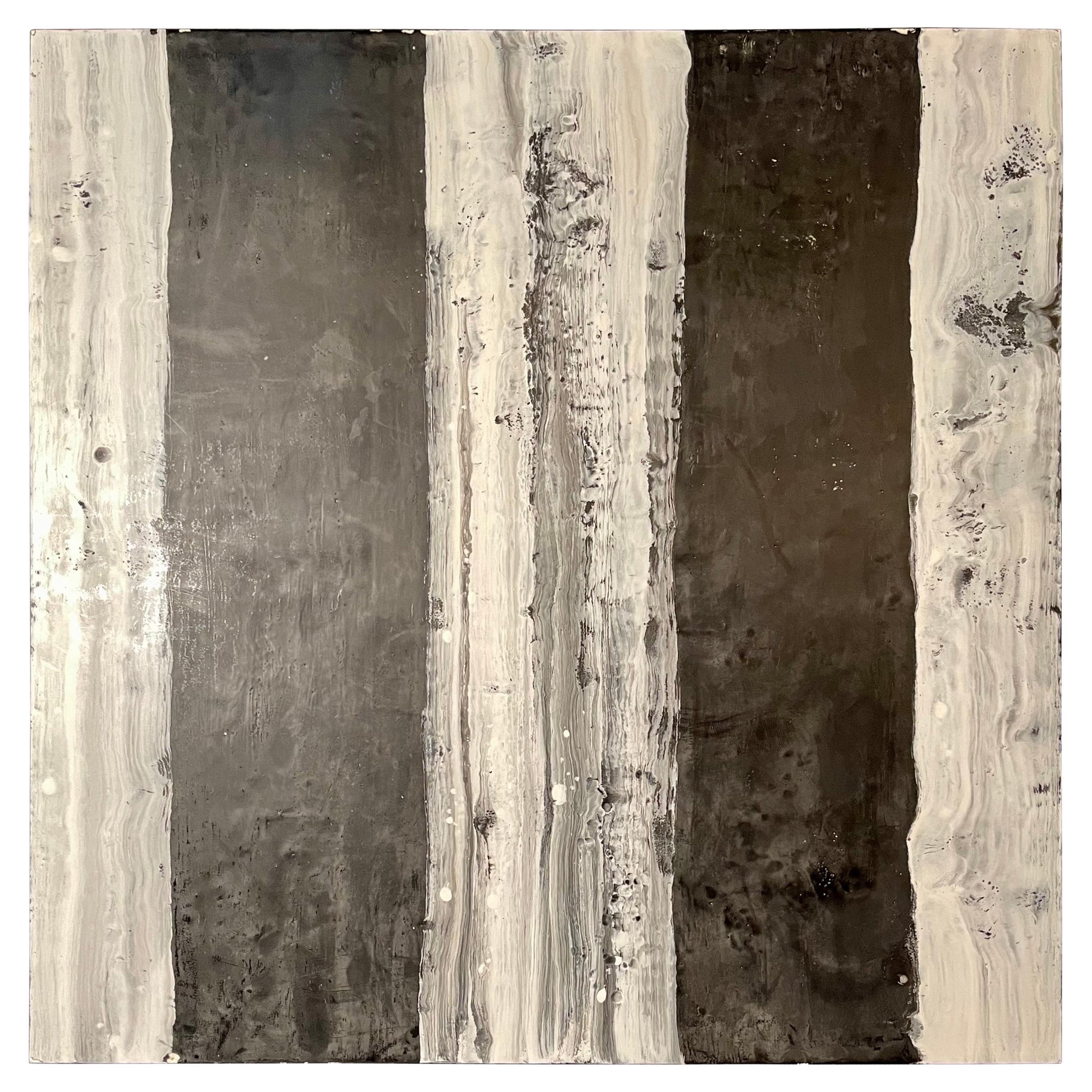 Lynn Basa Encaustic Black and White Stripe Panel "Camino", 2018