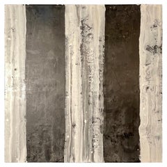 Lynn Basa Enkaustik-Paneel „Camino“ mit schwarz-weiß gestreiften Streifen, 2018