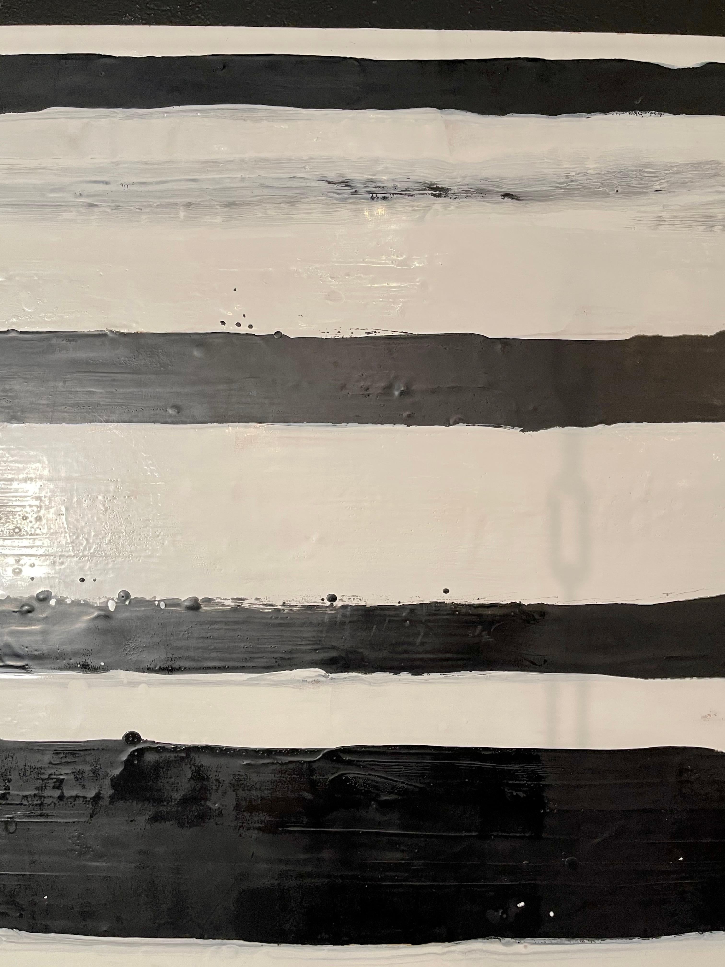 Lynn Basa Enkaustik-Paneel mit schwarz-weiß gestreiften Streifen „Doppleganger“, 2013 im Angebot 3