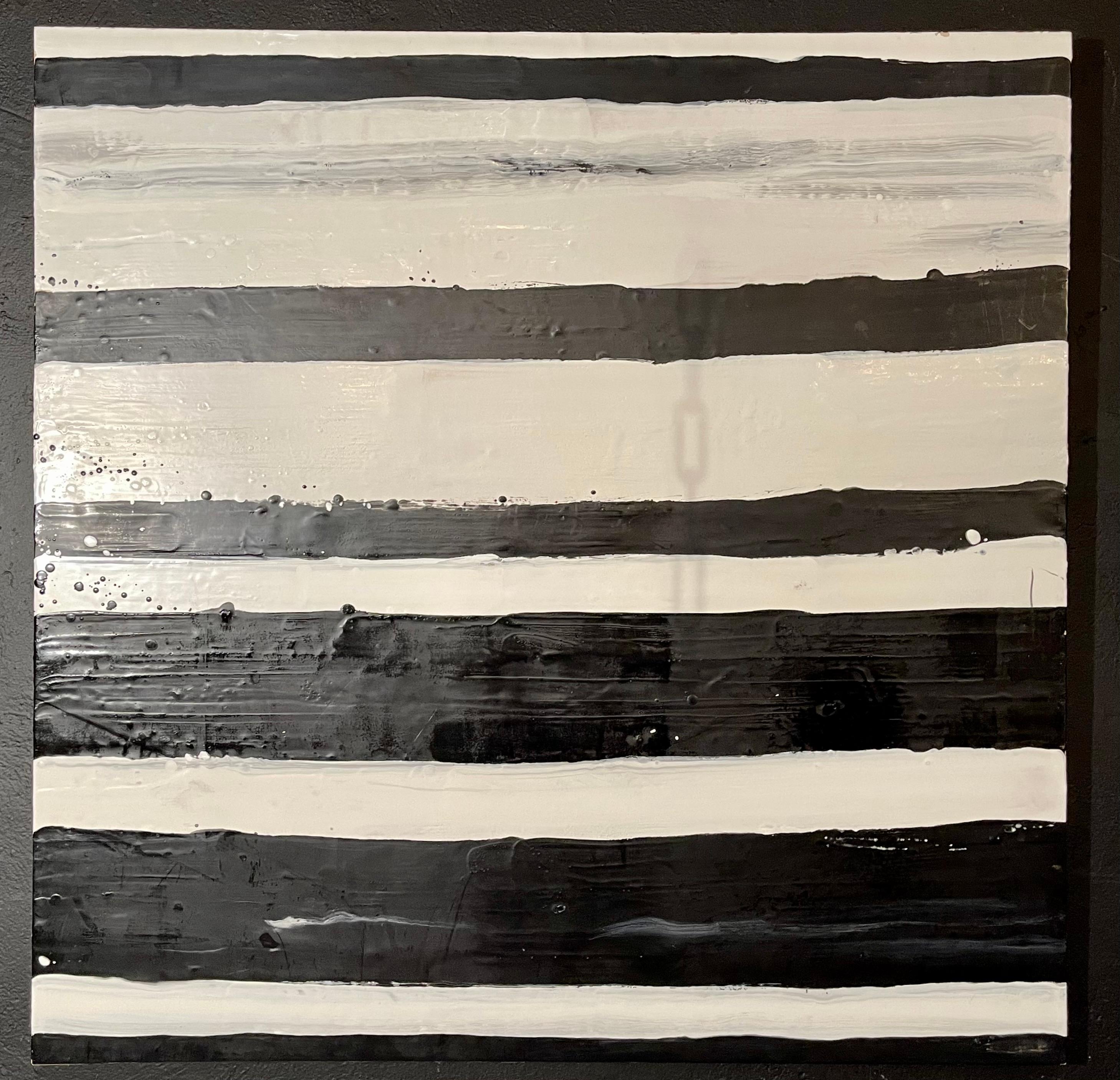 Lynn Basa encaustic black and white stripe panel 