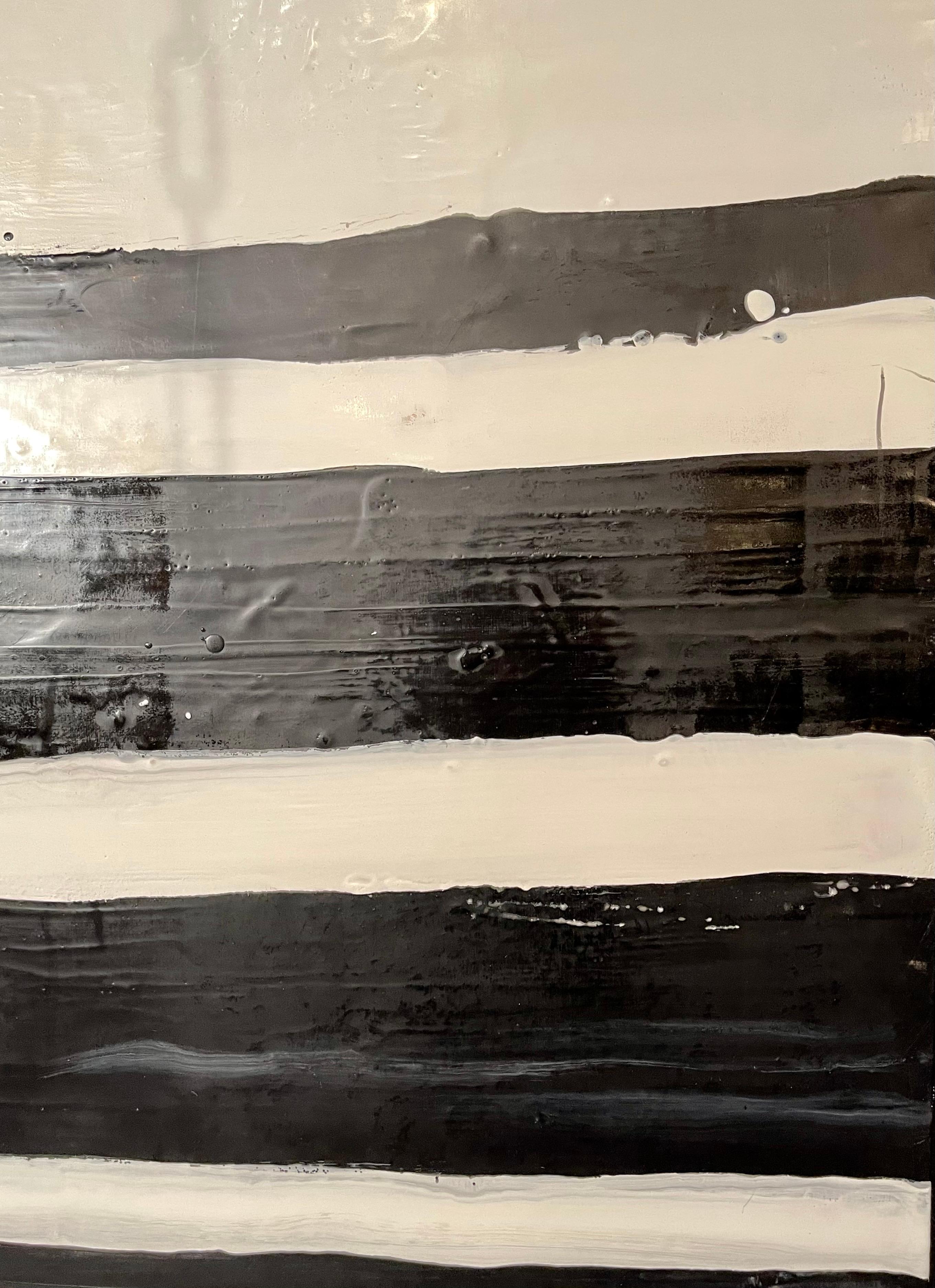 Canvas Lynn Basa Encaustic Black and White Stripe Panel 