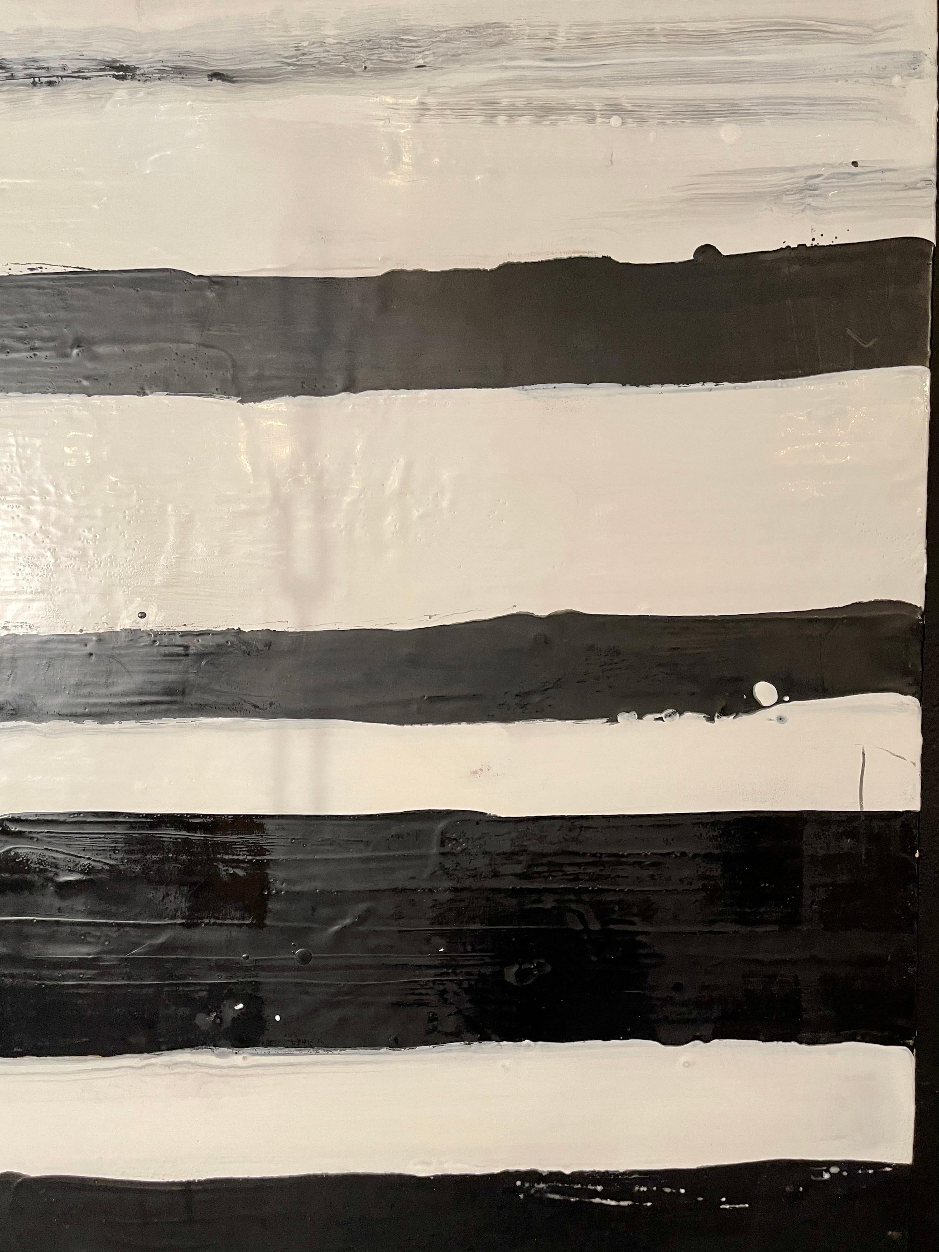 Lynn Basa Encaustic Black and White Stripe Panel 