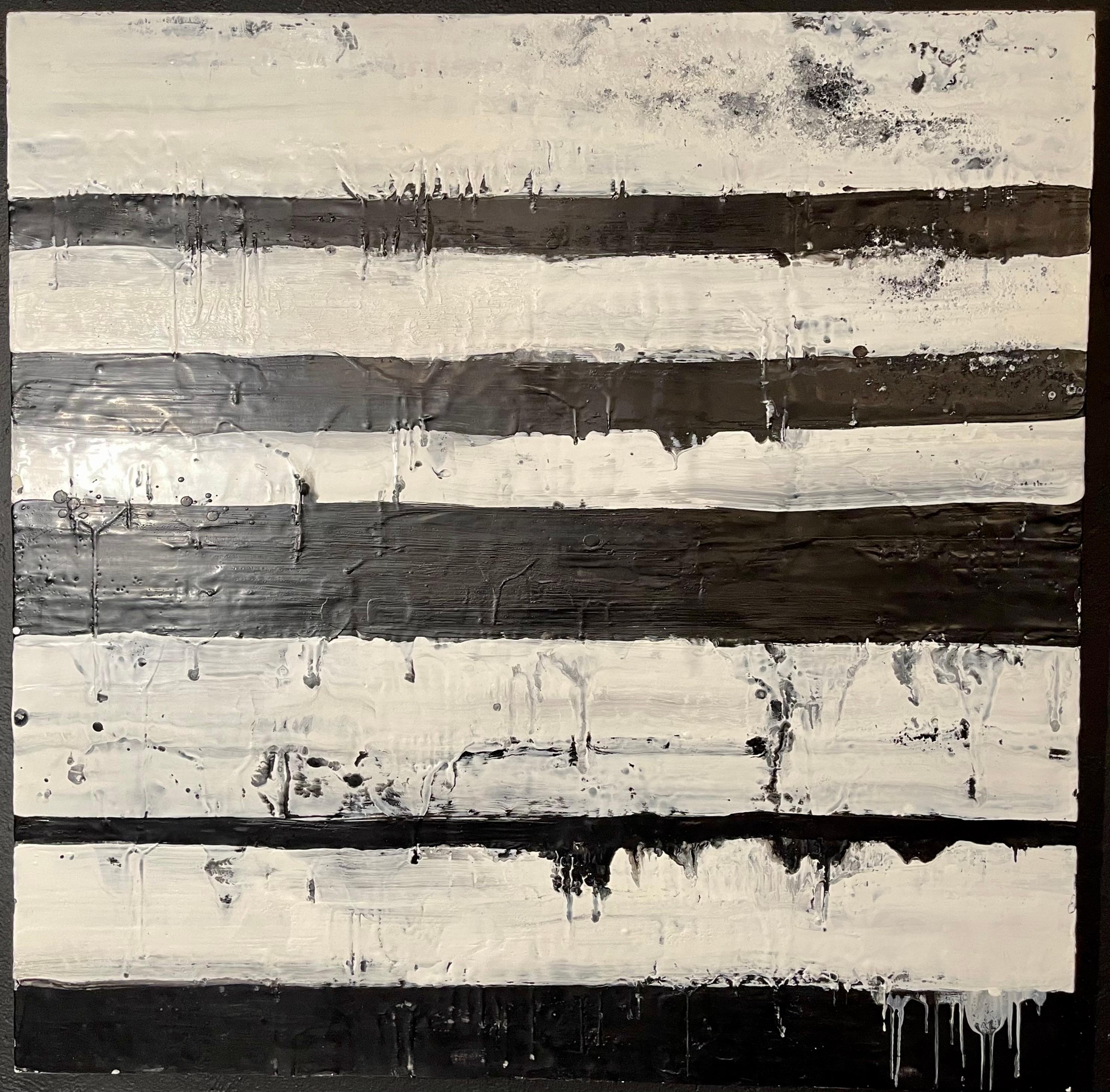 Lynn Basa Encaustic Black and White Stripe Panel 