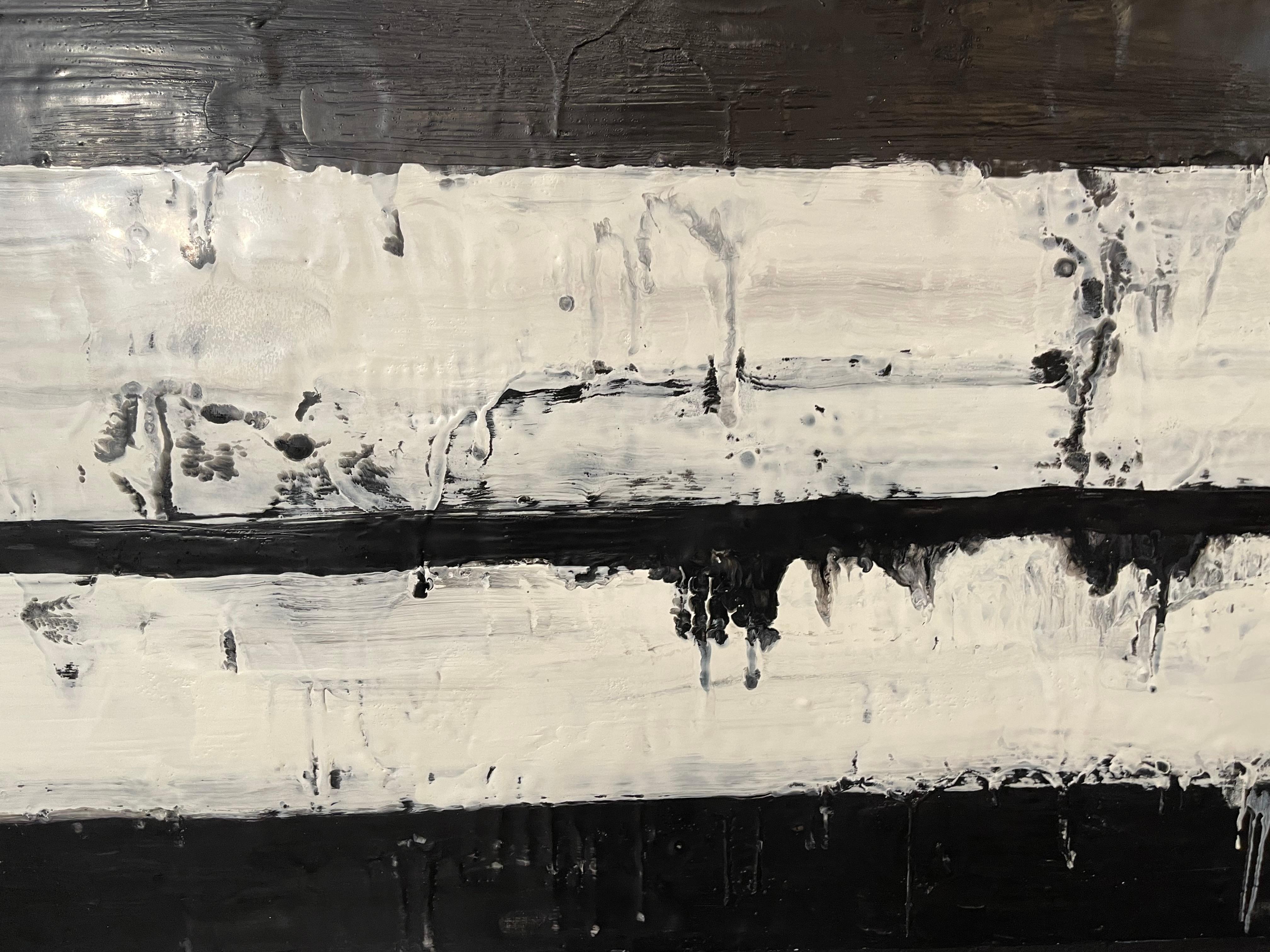 Lynn Basa Encaustic Black and White Stripe Panel 