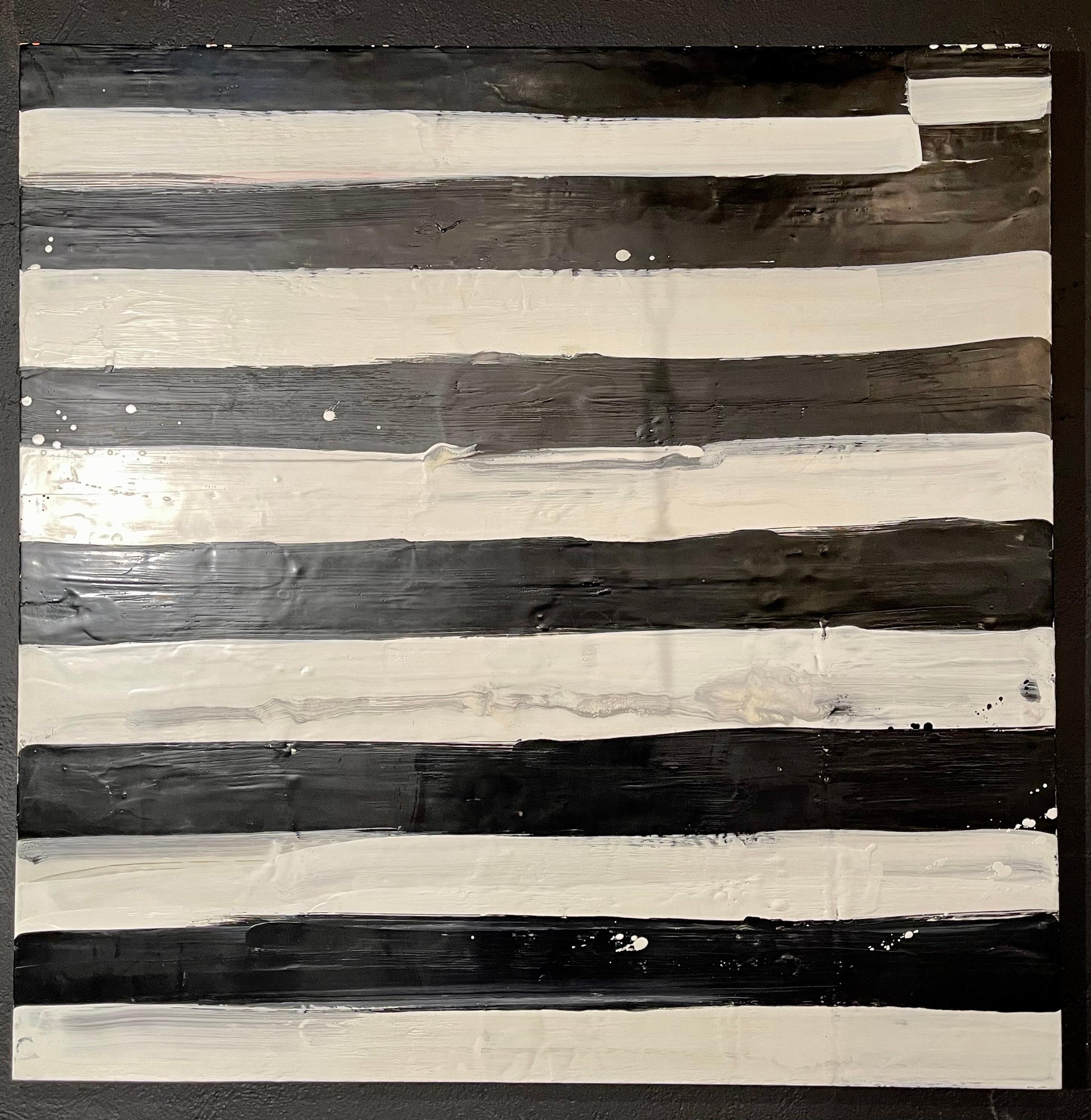 Lynn Basa Encaustic black and white stripe panel 
