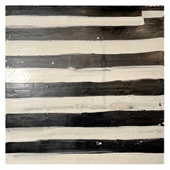Lynn Basa Encaustic Black and White Stripe Panel "Not So Simple", 2012