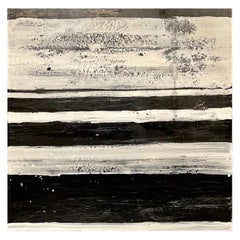 Lynn Basa Encaustic Black and White Stripe Panel "The Speckled", 2013