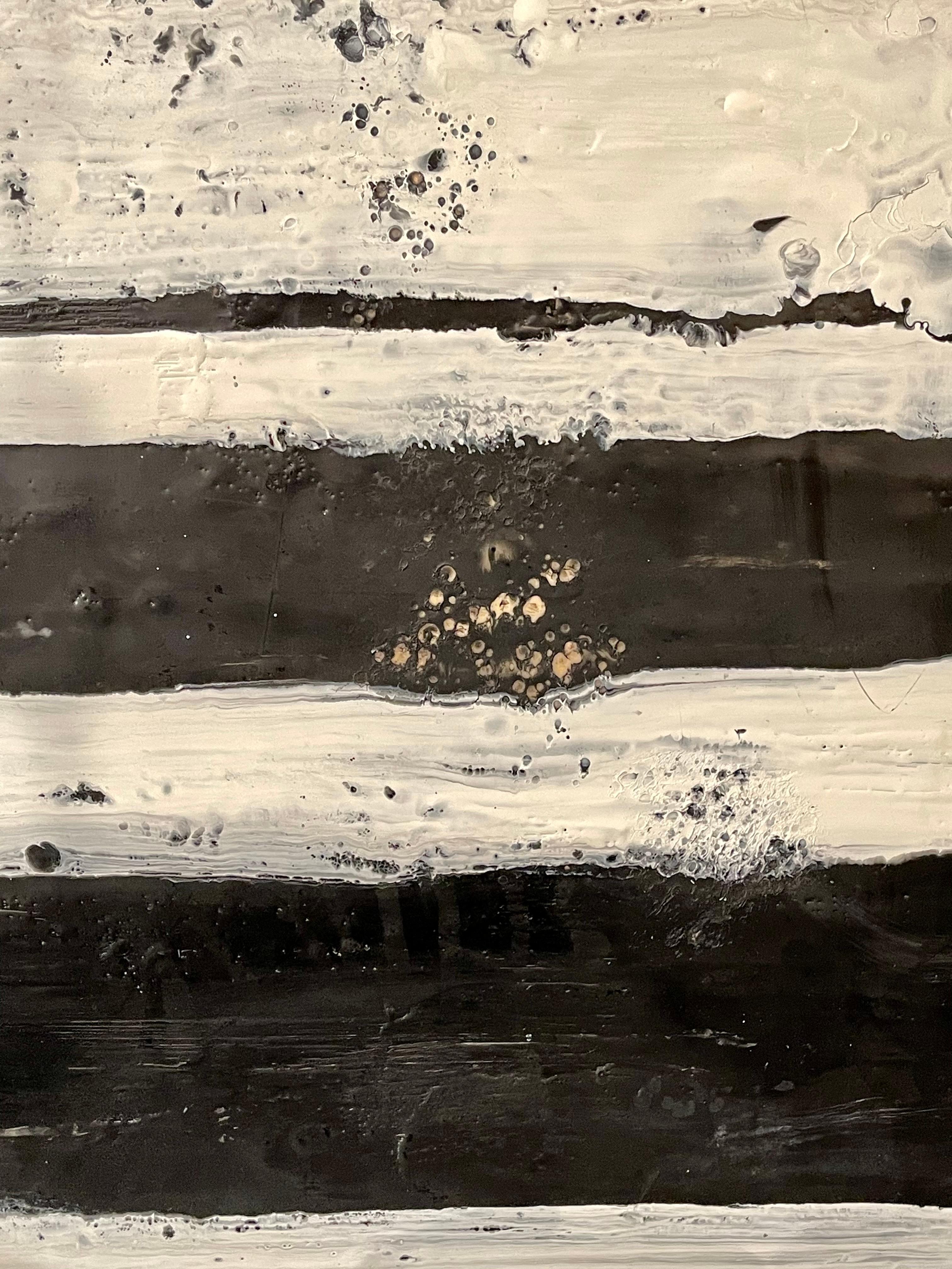 Modern Lynn Basa Encaustic Black and White Stripe Panel 