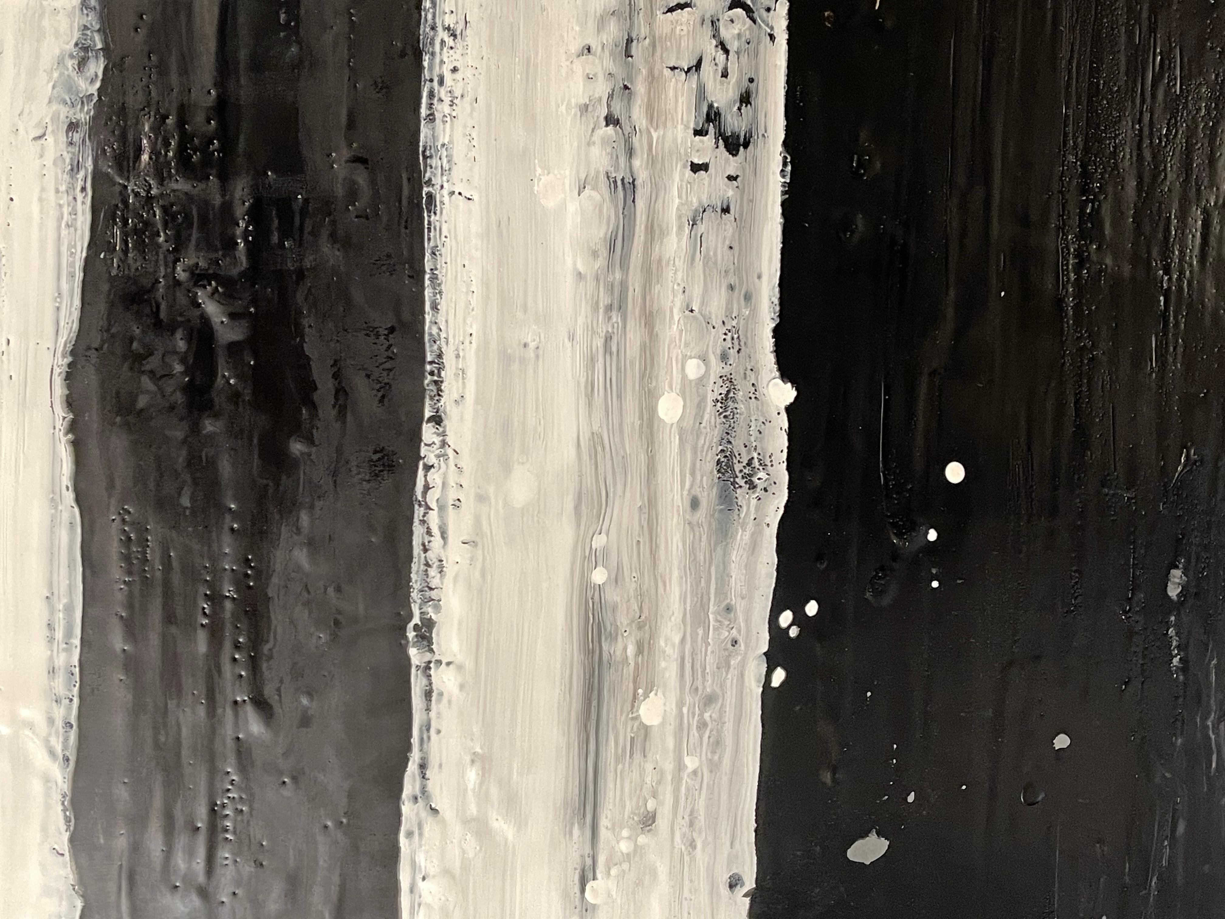 Lynn Basa Enkaustik-Paneel mit schwarz-weiß gestreiften Streifen „The Speckled“, 2013 im Zustand „Gut“ im Angebot in Stamford, CT