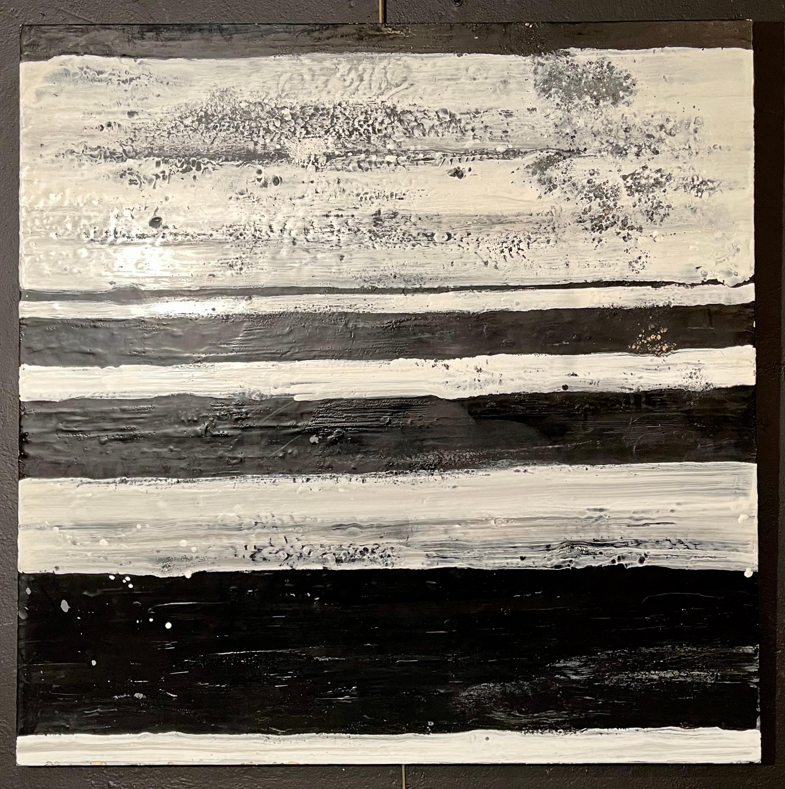 20th Century Lynn Basa Encaustic Black and White Stripe Panel 