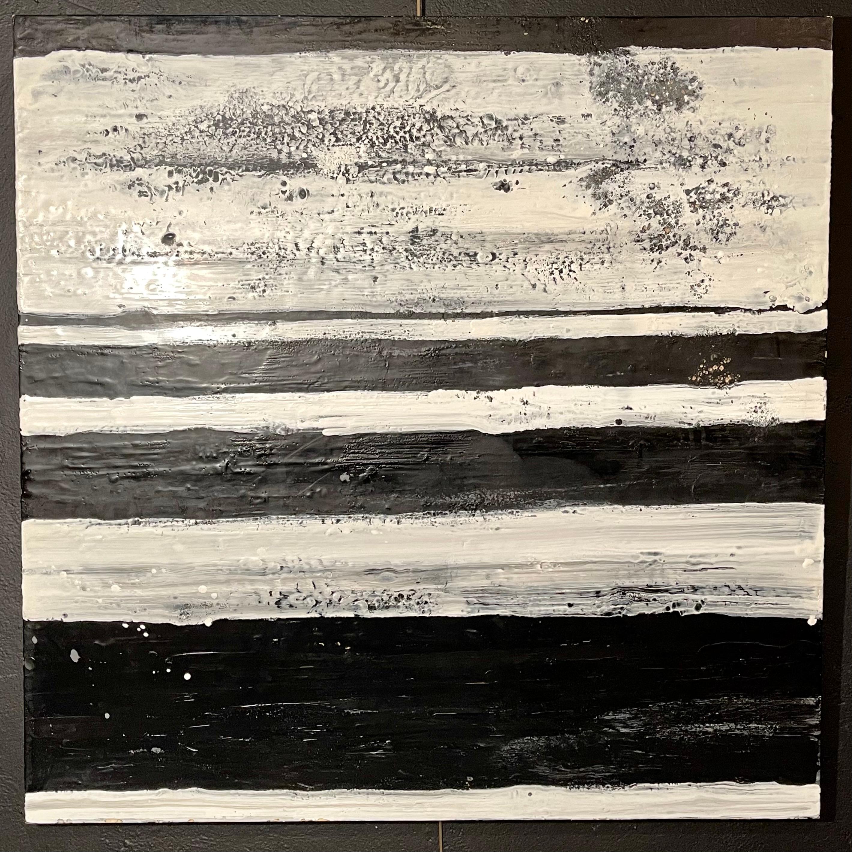 Wood Lynn Basa Encaustic Black and White Stripe Panel 